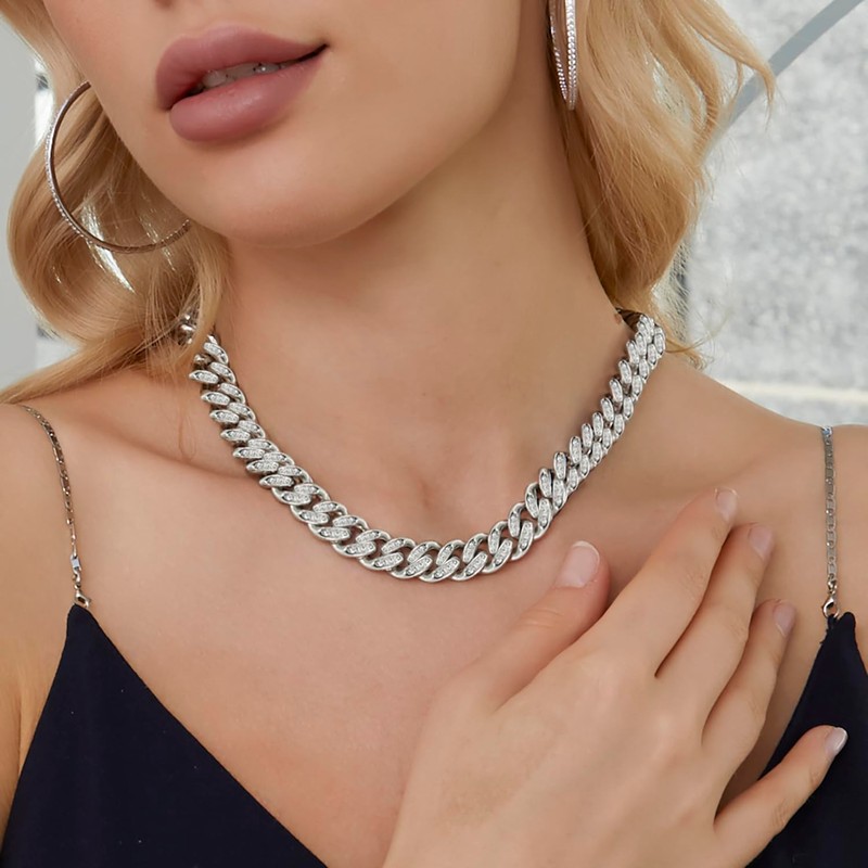 Gemsme 18K White Gold Plated Iced Out Cuban Link Chain