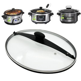 Oval Glass Lid Compatible with Hamilton Beach Slow Cooker (6quart) Model 33969 33866 33861, The Silicon Ring around the lid help to seal the pot, Clips help to lock the lid.