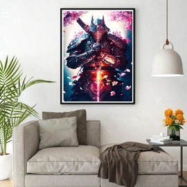 DPHERO DIY Samurai Diamond Painting Pictures for Adults Beginners, 5D Ninja Diamond Painting Set, DIY Rhinestone Pictures, Flowers, Diamond Art Kits, Round Stones Diamond Painting for Home Decor, 30 x