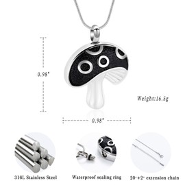 Minicremation Cremation Urn Necklace for Ashes Mushroom Shaped Memorial Ashes Jewelry Keepsake Cremation Urn Pendant for Loved One with Fill kit (Black)