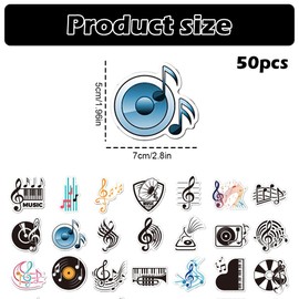 50 Pcs Music Stickers, Vinyl Musical Note Stickers for Water Bottles, Laptops, Skateboards, Guitars, Scrapbooking & Helmets,Cute Aesthetic Fun Stickers