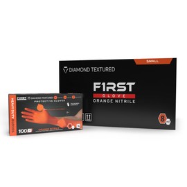 First Glove Heavy Duty Diamond Textured 8 Mil Thick Orange Nitrile Gloves 100 Ct. - Industrial Nitrile Gloves - Latex-Free… (100, Medium)