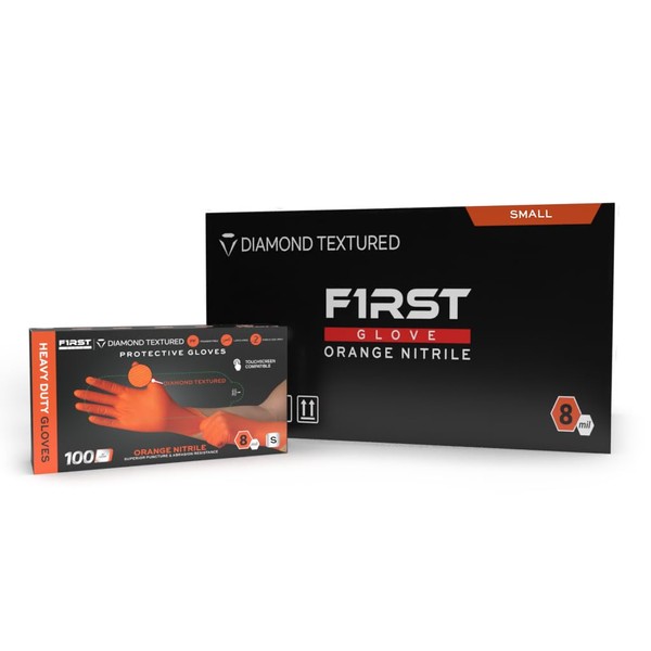First Glove Heavy Duty Diamond Textured 8 Mil Thick Orange