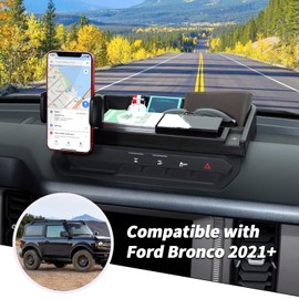 Jimen for Bronco Phone Holder, Center Console Dashboard Tray Storage Organizer Cell Phone Mount Compatible with Ford Bronco 2021-2023
