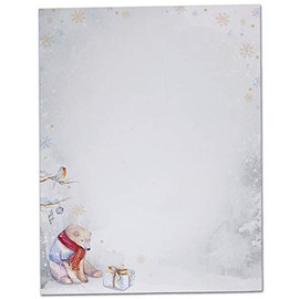 Black Tabby Studio Polar Bear in Snowy Forest Holiday & Christmas Winter Stationery - 40 Sheet Set of Letterhead Paper