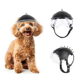 Enjoying Dog Motorcycle Half Helmet with Ear Holes, Rivets, Pet Helmet with Flip Lenses, UV protection, Anti-sand, for 6-13kg Dogs Cycling