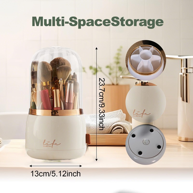 Toothbrush Holders with Cover,Dustproof 360 Rotating 7 Slots Toothpaste Holder
