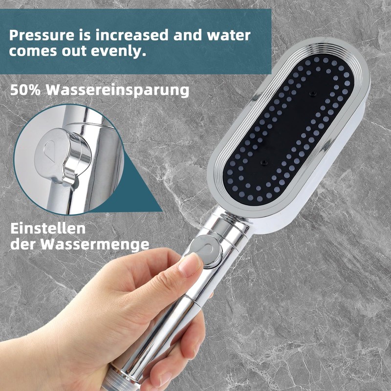 Duschkopf Wassersparender, Duschkopf mit Schlauch, Handbrause Dusche mit Filter, Strahlarten,