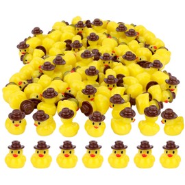 Tinoaly 50pcs Mini Resin Cowboy Ducks, Miniature Western Resin Duck Tiny Figurine with Cowboy Hat DIY Garden Landscape Dollhouse for Western Party