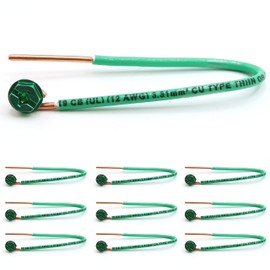 (Pack of 10) Green Ground Wire and Screw, Solid Copper, Grounding Wire 6.5 Inches, Edge Stripped 5/8'', 10/32 x 3/8 Green Screw, 12 AWG, Captive Green Ground Screw