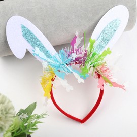 HIFANMM Easter Bunny Headband Rabbit Ears Hair Bands for Women Girls Kids, Blue Glitter Bunny Ears Colored Ribbon Hair Accessories Non Slip Headbands Easter Day Party Decoration Supplies