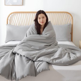 ROSGONIA California King Comforter Set Grey, 3pcs (1 Boho Cal King Comforter & 2 Pillowcases) All Season Lightweight Bedding Blanket Quilt