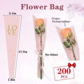 L7HWDP 30 PCS Single Rose Sleeve Bouquet Bags Plastic Single Flower Wrapping Rose Packaging, For Weddings, Birthdays, Anniversaries, Valentine's Day, Mother's Day, Father's Day, Graduations (Pink)
