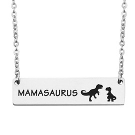bobauna Mamasaurus and Babysaurus Dinosaur Bar Necklace Sweet Family Jewelry Gift for Mother New Mom (Mama and 1 Baby)