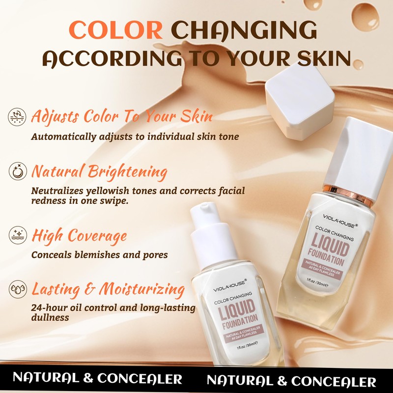 VIOLA HOUSE Foundation Colour Changing, Liquid Foundation Makeup for the