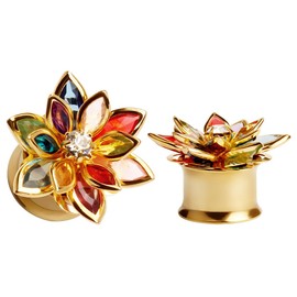 KUBOOZ Fashion Colorful Dream Flower Elegant Ear Plugs Tunnels Gauges Stretcher Piercings Jewelry