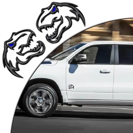 HHLOU A Pair Redeye Dinosaur Metal Emblem for Dodge RAM TRX 1500 2500 3500 Charger Challenger (Blue Eyes)