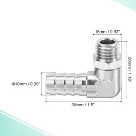 TA-VIGOR 1Pcs Nickel-Plated Copper Hose Barb Fitting Elbow 10mm Barbed M12 x 1.5 Male Thread Right Angle Pipe Connector with Washer
