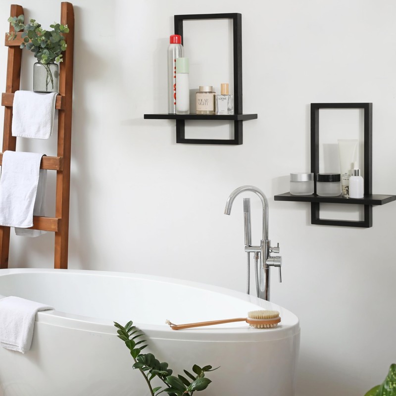 PHOENANCEE Square Floating Shelves,Wall Plants Holder,Bathroom Wall Decor,Framed Decorative Shelf