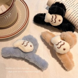 Cute Plush Fish Hair Clip for Women, Shark Clip Style, Premium Autumn/Winter Collection Free Size/Blue Single-sided Plush 20ea