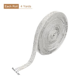 uxcell Self Adhesive Rhinestone Strips, 4 Rows 4 Yards Crystal Rhinestone Ribbon Bling Diamond Stickers Wrap for Crafts Car Phone Decor (White, 0.35 Inch Wide)