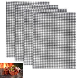 Grill Mat 40 × 30 cm, Pack of 4 Non-Stick Grill Grid and Grill Mat in Black, Reusable, Heat Resistant Grill Mat for Gas Grill, Charcoal, Electric Grill, Air Fryer