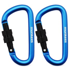 [MUNKEES] D-Shaped Carabiner with Lock, Keychain, Backpack Buckle, 2 Pcs Small, navy