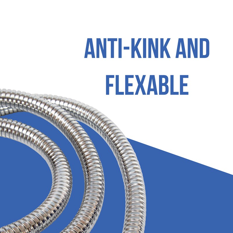 1.5m Shower Hose with Washers Chrome Replacement Anti-Kink Pipe