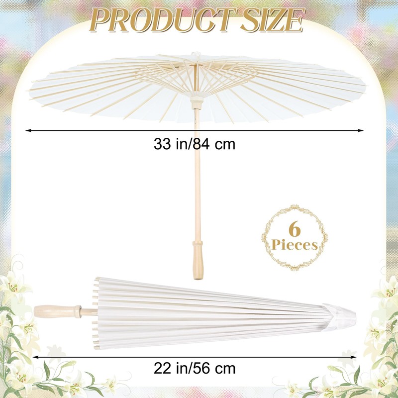 Aodaer 6 Pcs Wedding Umbrellas 33 Inch White Paper Parasol