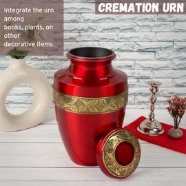 Urns for Human Ashes Adult Female and Male 200+ Cubic Inches, Decorative Burial Urn, Funeral Cremation Urns for Women and Men, Handcrafted Urn for Ashes Adult, 11" Gold Red- ALPHA Living HOME