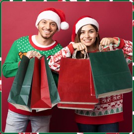 Fuyoooo 48 Pieces Christmas Gift Bags Bulk Red and Green Gift Bags Christmas Treat Bags Xmas Goodie Bags Candy Bags for Christmas Party Supplies Decoration(12.2 x 10.24 x 4.72 Inches)