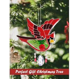 KY&BOSAM Cardinal Suncatcher Stain Glass Crystal Had-Painted Cardinal Sun Catcher Hanging for Window Wind Chime Gifts for Sister Mother`s Day Valentine's Birthday Christmas Thanksgiving