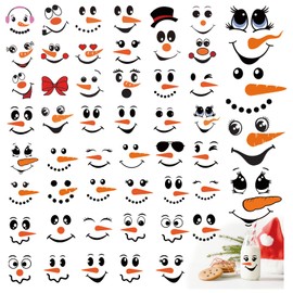 51pcs Snowman Face Stickers for Crafts Cute Christmas Ornaments Vinyl Snow Man Face Decals Xmas Winter Holiday Stickers for Window Glass Cups Balls Jars Wall Party Supplies Home Decoration(face51)