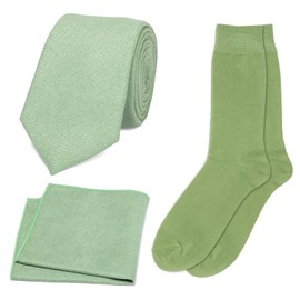 DB Dickie Bow Men's Luxury Cotton Blend Neck Tie, Pocket Square and Sock matching set (Sage Green) - suitable for formalwear, office, weddings, parties, grooms & groomsmen outfits