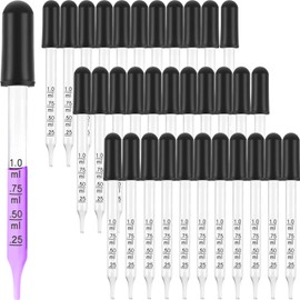 Glass Liquid Droppers, 1 ml Essential Oil Dropper Pipette Calibrated Glass Stain Dropper for Essential Oil Makeup Art Liquid Plant with Kraft Boxes (40)