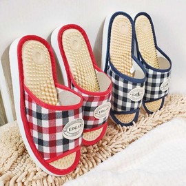 Checkered Acupressure Foot Massage Home Slippers Red Indoor Slippers (Women's 250mm)
