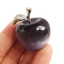 Manekieko Purple Cat's Eye Stone Apple Crystals and Healing Stones Figurines Collectibles,3cm Room Decor Christmas Decorations Office Gifts