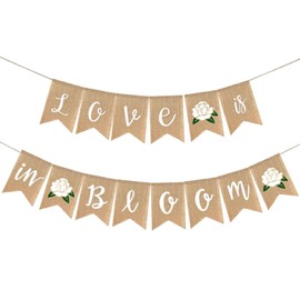 Adurself Love is in Bloom Burlap Banner with Flower Sweets Rustic Bunting Garland for for Engagement, Wedding, Anniversary, Valentine's Day Party, Bridal Shower Party Decorations