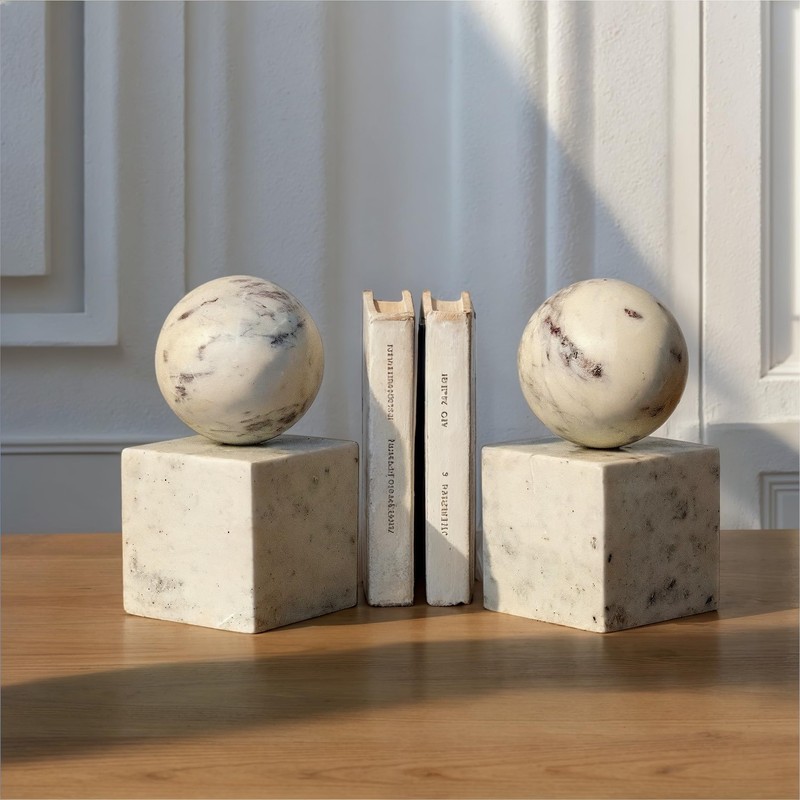 Creative Co-Op 2-Piece Marble Geometric Bookends, White