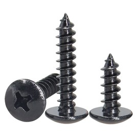 FandWay Phillips Round Head Self Tapping Screws, M5 x 12/16/20/30/40mm, Black Carbon Steel Mushroom Head Wood Screws, Truss Head Self Drilling Screws Assortment Set (20-Pieces/each)