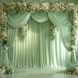 6 Panels Sage Green Backdrop Curtains for Wedding Party Wrinkle Free Backdrops Curtain Drapes Fabric Decorations Photo Back Drop Cloth for Baby Shower Photography Stage Reception 30ft(W) x 12ft(H)