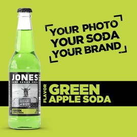 Four(4) Bottles - Jones Soda Co. Green Apple Soda Flavor | 100% Cane Sugar Soda | Craft Soda Pop | Soda Soft Drinks | Glass Bottle Soda