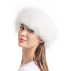 Faux Fur Headband with Elastic for Women's Winter Earwarmer Earmuff(One size,White)