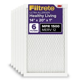 Filtrete 14x20x1 AC Furnace Air Filter, MERV 12, MPR 1500, CERTIFIED asthma & allergy friendly, 3 Month Pleated 1-Inch Electrostatic Air Cleaning Filter, 6-Pack (Actual Size 13.81x19.81x0.78 in)