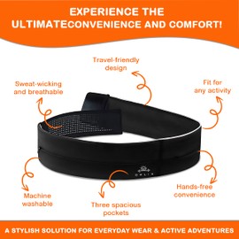 DELIX Adjustable 3 Pocket Lightweight Running Belt with Zipper for Women and Men from 24" to 38" Waist for Cell Phone, Money | Anti-Theft Travel Waist Bag