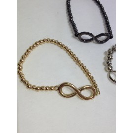 Fine Fashion Bracelets LOT 3 BEAUTIFUL INFINITY BEADED STRETCH BRACELET GOLD + SILVER + BLACK New GIFTS