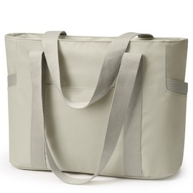 WLLWOO Large Work Tote Bag for Women with 15.6" Laptop Compartment & Trolley Sleeve for Travel Daily Nurse Gym, Greyish Brown