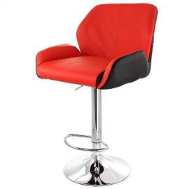 Elama 2 Piece Adjustable Faux Leather Bar Stool in Red and Black with Chrome Base, 2 Piece Set