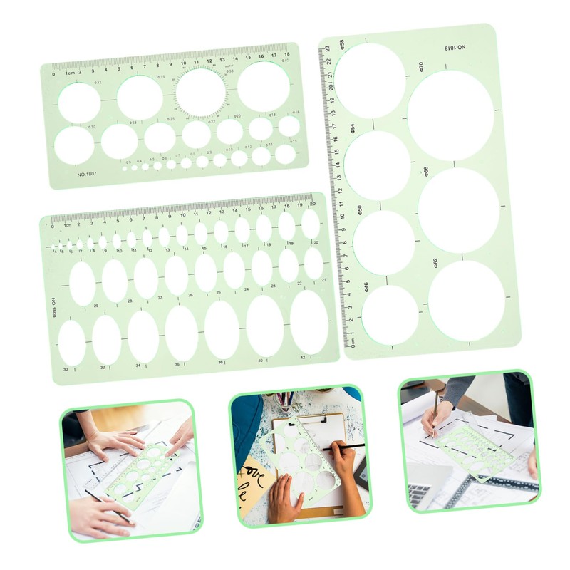 HOODANCOS 3pcs Ellipse Template Circle Stencils Engineering Rulers Students Drawing