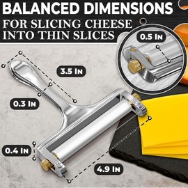 Cheese Slicer Wire - Sharp & Strong Stainless Steel Cheese Cutter Handheld with 2 Extra Wires, Slice Tickness Adjuster, Comfortable Handle & Dishwasher Safe, for Mozzarella, Cheddar & Gruyere Slicing